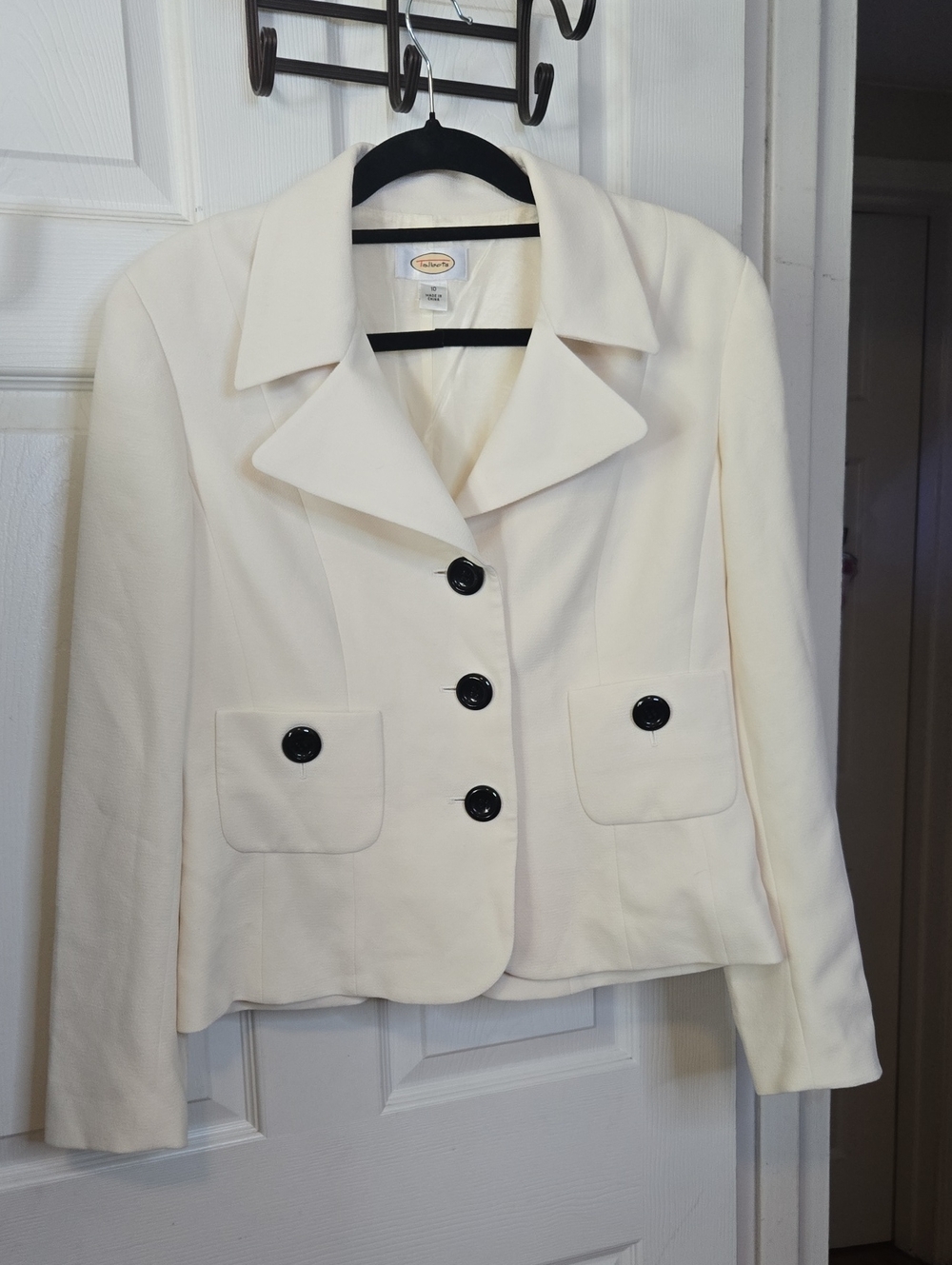 Talbots Cream Tailored Button Blazer with Black Buttons